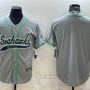 Seattle Seahawks Gray With Patch Cool Base Stitched Baseball Jersey