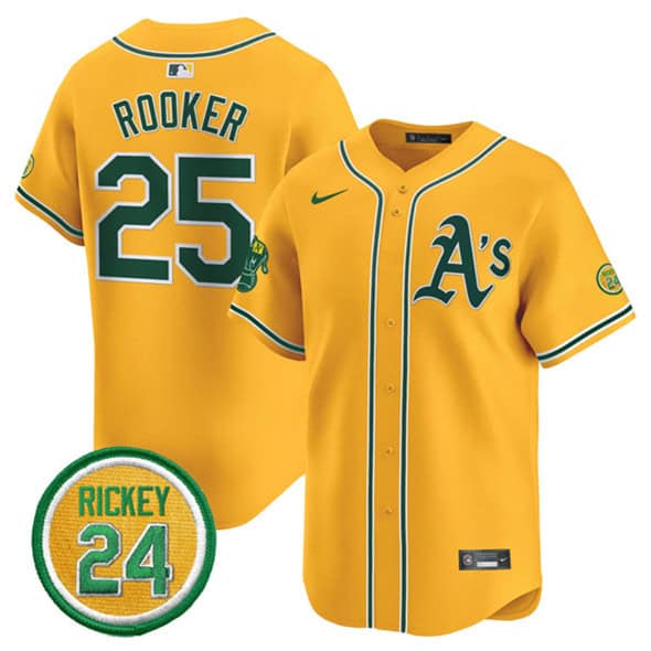 Oakland Athletics #25 Brent Rooker Yellow 2024 Limited With Rickey Henderson Patch Stitched Jersey