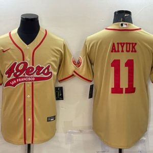 San Francisco 49ers #11 Brandon Aiyuk Gold With Patch Cool Base Stitched Baseball Jersey