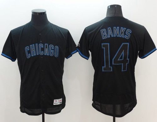 Cubs #14 Ernie Banks Black Fashion Flexbase Authentic Collection Stitched Jersey