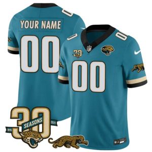 Jacksonville Jaguars Custom Teal F.U.S.E With 30th Seasons Patch Vapor Limited Stitched Jersey
