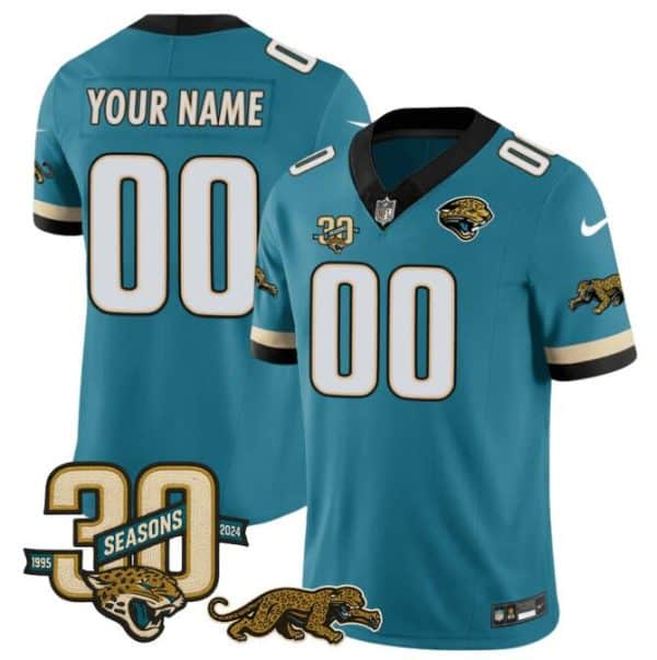 Jacksonville Jaguars Custom Teal F.U.S.E With 30th Seasons Patch Vapor Limited Stitched Jersey