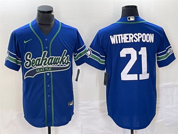 Seattle Seahawks #21 Devon Witherspoon Royal Throwback Cool Base Stitched Jersey