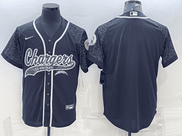 Los Angeles Chargers Blank Black Reflective With Patch Cool Base Stitched Baseball Jersey