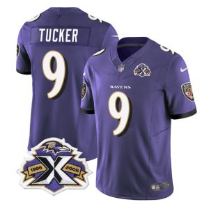 Baltimore Ravens #9 Justin Tucker Purple 2023 F.U.S.E With Patch Throwback Vapor Limited Stitched Jersey