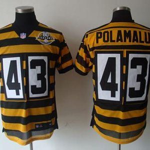 Pittsburgh Steelers #43 Troy Polamalu Yellow Black 80TH Anniversary Throwback Stitched Jersey