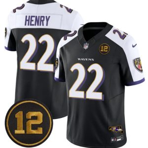 Baltimore Ravens #22 Derrick Henry Black Alternate 2025 F.U.S.E Jacoby Jones Patch Vapor Limited Jersey