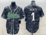 Philadelphia Eagles #1 Jalen Hurts Grey Camo With Patch Cool Base Stitched Baseball Jersey