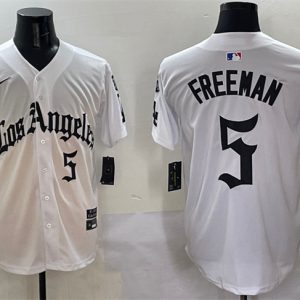 Los Angeles Dodgers #5 Freddie Freeman White Mexico 2025 LA Gothic Style With Fernando Patch Vapor Premier Limited Stitched Jersey