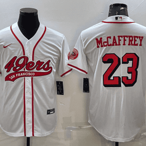 San Francisco 49ers #23 Christian McCaffrey New White With Patch Cool Base Stitched Baseball Jersey