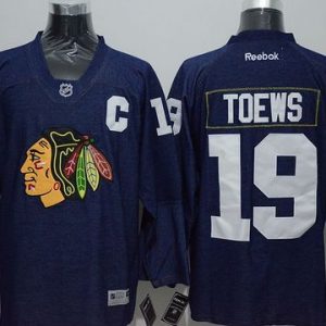 Blackhawks #19 Jonathan Toews Navy Blue Denim Stitched Jersey