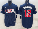 USA #12 Kyle Schwarber 2023 Navy World Classic Stitched Jersey