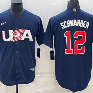 USA #12 Kyle Schwarber 2023 Navy World Classic Stitched Jersey
