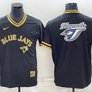 Toronto Blue Jays Black Gold Team Big Logo Cool Base Stitched Jersey