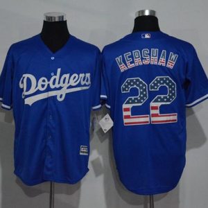 Dodgers #22 Clayton Kershaw Blue USA Flag Fashion Stitched Jersey