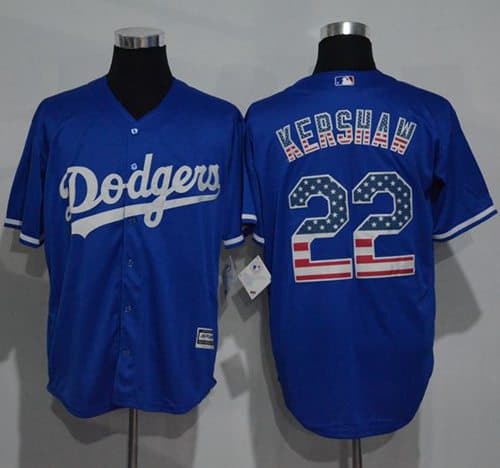 Dodgers #22 Clayton Kershaw Blue USA Flag Fashion Stitched Jersey