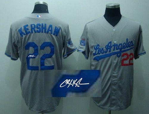 Dodgers #22 Clayton Kershaw Grey Cool Base Autographed Stitched Jersey