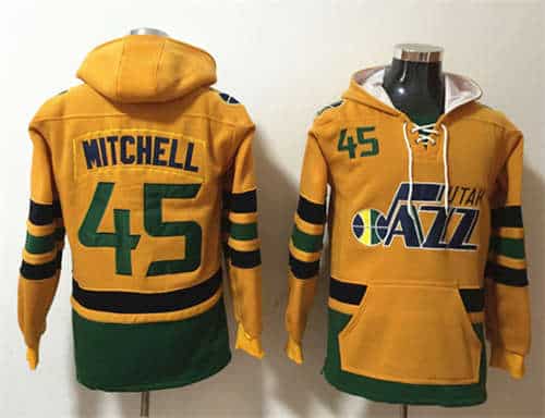Utah Jazz #45 Donovan Mitchell Yellow Lace-Up Pullover Hoodie