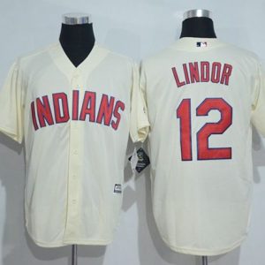Indians #12 Francisco Lindor Cream New Cool Base Stitched Jersey