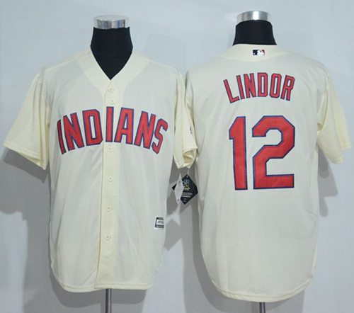Indians #12 Francisco Lindor Cream New Cool Base Stitched Jersey