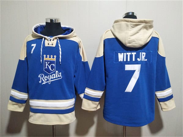 Kansas City Royals #7 Bobby Witt Jr. Blue Ageless Must-Have Lace-Up Pullover Hoodie
