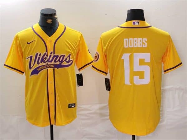 Minnesota Vikings #15 Joshua Dobbs Yellow Cool Base Stitched Jersey