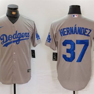 Los Angeles Dodgers #37 Teoscar Hern¨¢ndez Gray Cool Base Stitched Jersey