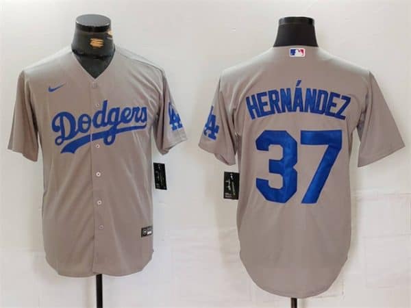 Los Angeles Dodgers #37 Teoscar Hern¨¢ndez Gray Cool Base Stitched Jersey