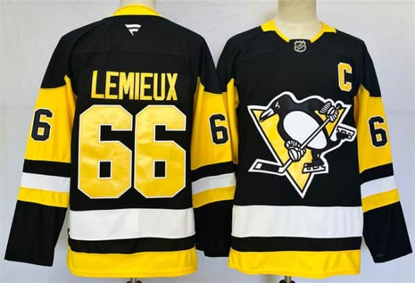 Pittsburgh Penguins #66 Mario Lemieux Black 2024-25 Home With C Patch Stitched Jersey