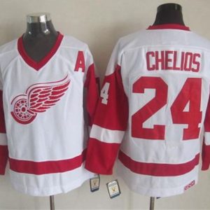 Red Wings #24 Chris Chelios White CCM Throwback Stitched Jersey