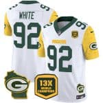 Green Bay Packers #92 Reggie White White 2024 F.U.S.E. 13 Time World Champions And Home Patch Vapor Untouchable Limited Stitched Jersey