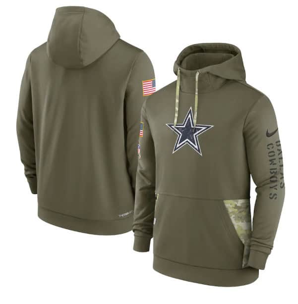 Dallas Cowboys 2022 Olive Salute To Service Therma Performance Pullover Hoodie