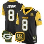 Green Bay Packers #8 Josh Jacobs Black 2024 F.U.S.E. 13 Time World Champions And Home Patch Vapor Untouchable Limited Stitched Jersey