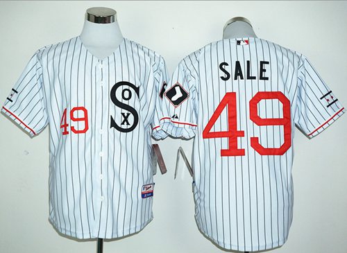 White Sox #49 Chris Sale White(Black Strip) Cooperstown Stitched Jersey