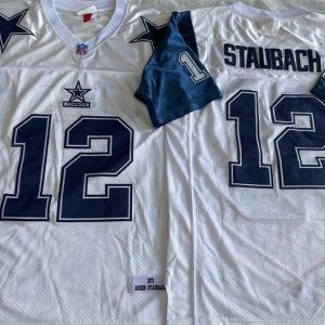 Dallas Cowboys #12 Roger Staubach White Throwback Stitched Jersey