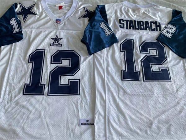 Dallas Cowboys #12 Roger Staubach White Throwback Stitched Jersey