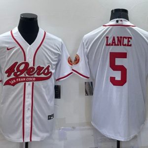 San Francisco 49ers #5 Trey Lance White Cool Base Stitched Baseball Jersey