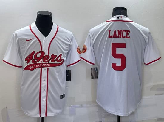 San Francisco 49ers #5 Trey Lance White Cool Base Stitched Baseball Jersey