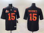 Kansas City Chiefs #15 Patrick Mahomes Black 2025 Super Bowl LIX Patch Fashion Vapor Limited Stitched Jersey