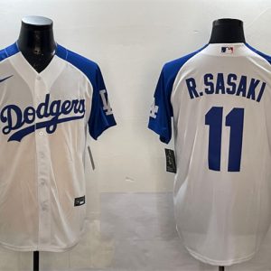 Los Angeles Dodgers #11 Roki Sasaki White Blue Cool Base Stitched Jersey