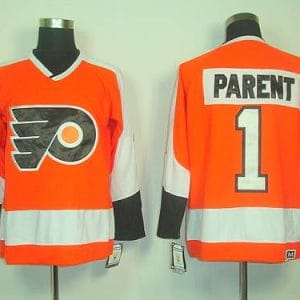 Flyers #1 Bernie Parent Orange CCM Throwback Stitched Jersey