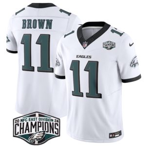 Philadelphia Eagles #11 A.J. Brown White 2024 New NFC East Champions F.U.S.E. Vapor Untouchable Limited Stitched Jersey