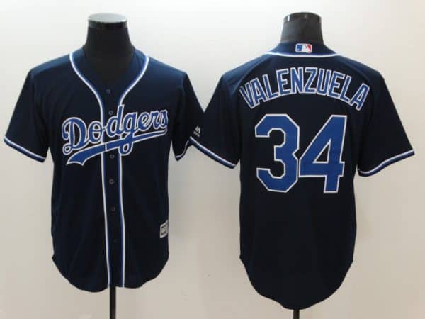 Los Angeles Dodgers # 34 Fernando Valenzuela Navy Cool Base Stitched Jersey