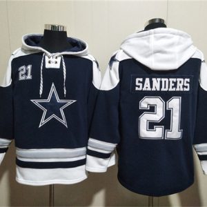Dallas Cowboys #21 Deion Sanders Navy Ageless Must-Have Lace-Up Pullover Hoodie
