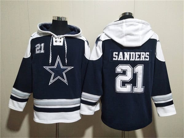 Dallas Cowboys #21 Deion Sanders Navy Ageless Must-Have Lace-Up Pullover Hoodie