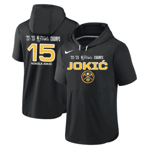 Denver Nuggets #15 Nikola Jokic Black Performance Short Sleeve Pullover Hoodie