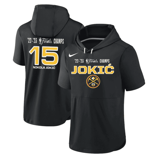 Denver Nuggets #15 Nikola Jokic Black Performance Short Sleeve Pullover Hoodie