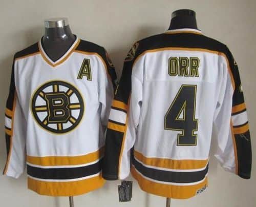 Bruins #4 Bobby Orr White Black CCM Throwback Stitched Jersey
