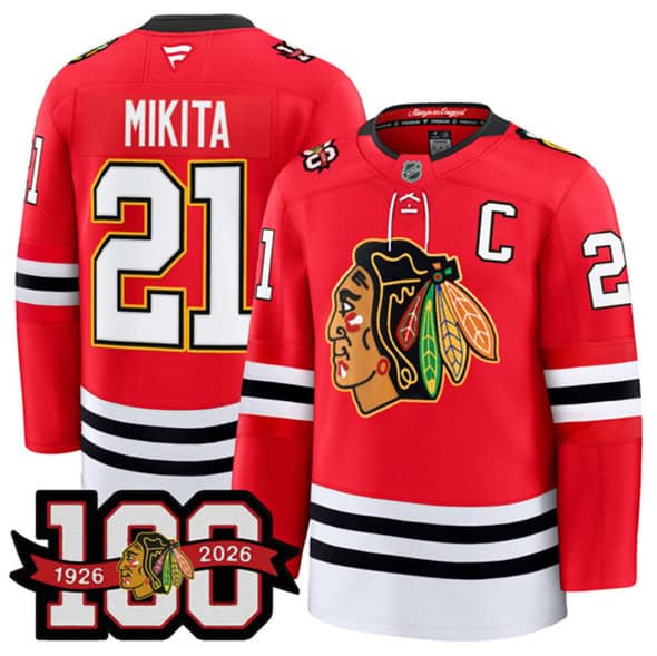 Chicago Blackhawks #21 Stan Mikita Red 2025 Home 100th Anniversary Stitched Jersey
