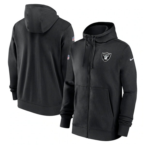 Las Vegas Raiders Black Sideline Club Performance Full-Zip Hoodie
